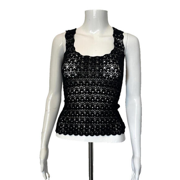 Vintage 1997 Dolce & Gabbana Crochet Sheer Sleeveless Tank Top Black Small US-2 - Picture 2 of 5